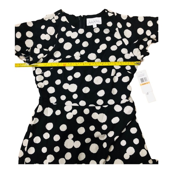 Nicole miller studio black oversize polka dot flutter hem flirty dress size 2 - Picture 14 of 16